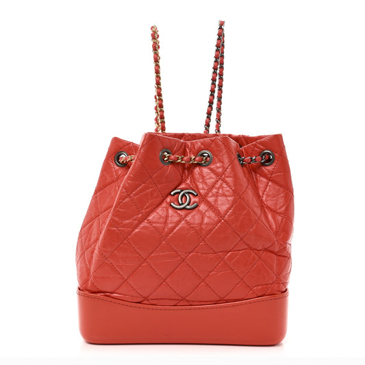Aged Calfskin Quilted Small Gabrielle Backpack Orange