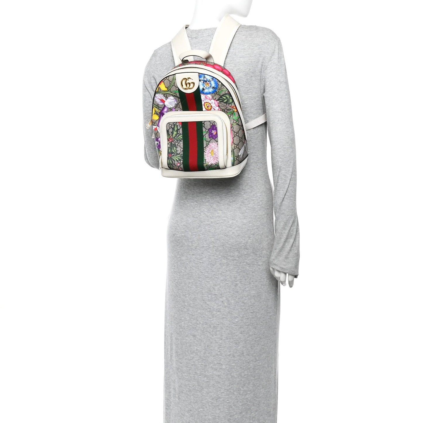 GG Supreme Monogram Flora Web Small Ophidia Day Backpack White