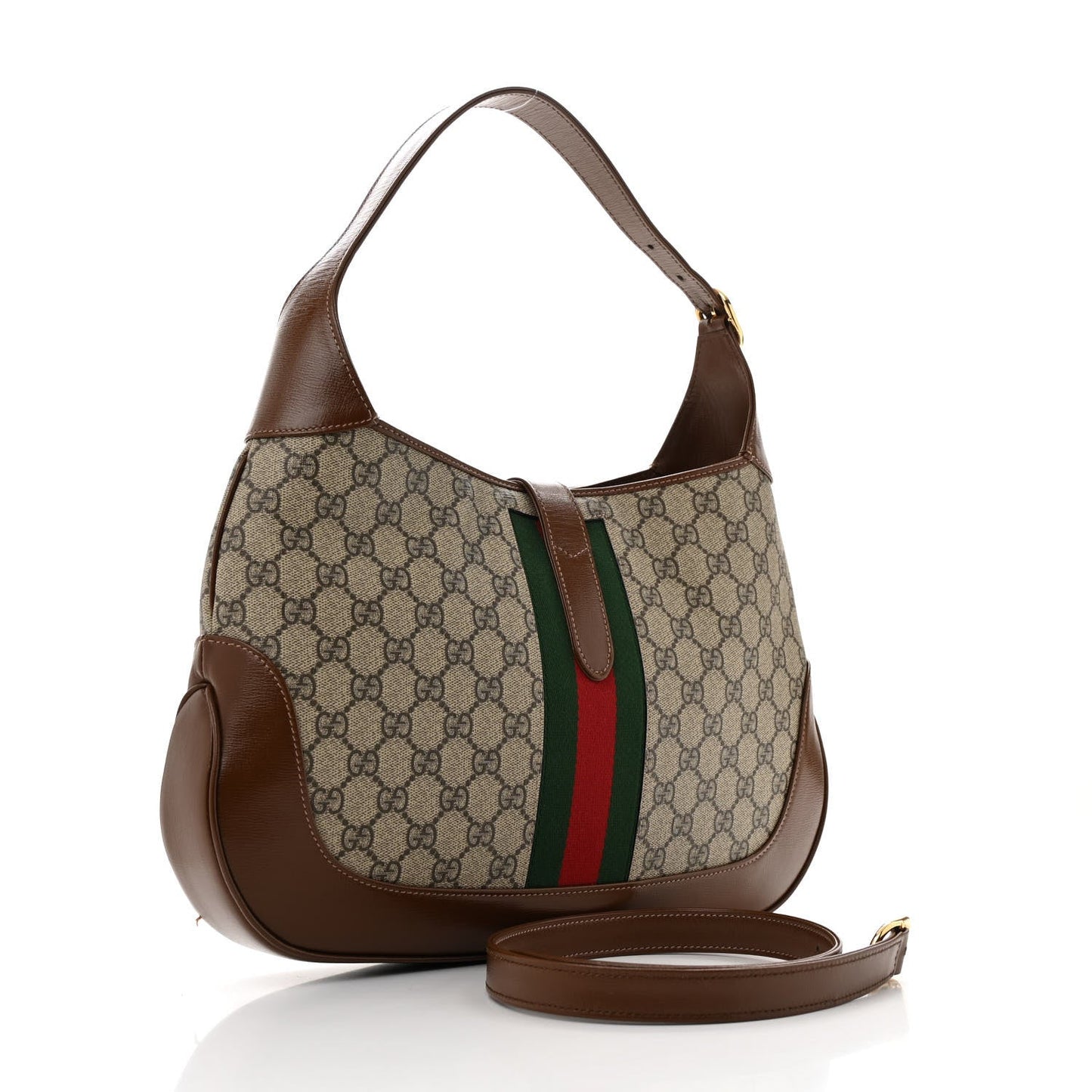 GG Supreme Monogram Azalea Calfskin Web Medium Jackie 1961 Hobo Beige Ebony Brown Sugar