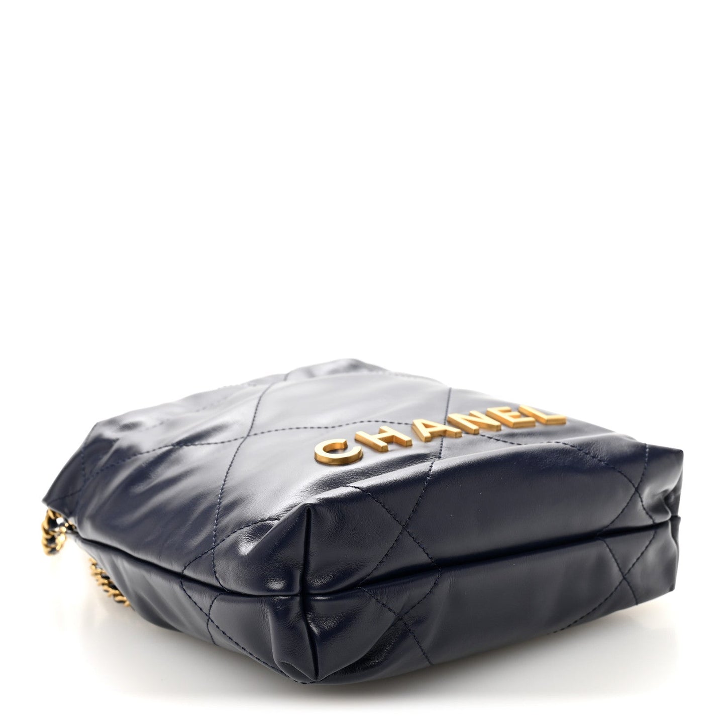Shiny Calfskin Quilted Mini Chanel 22 Navy Blue