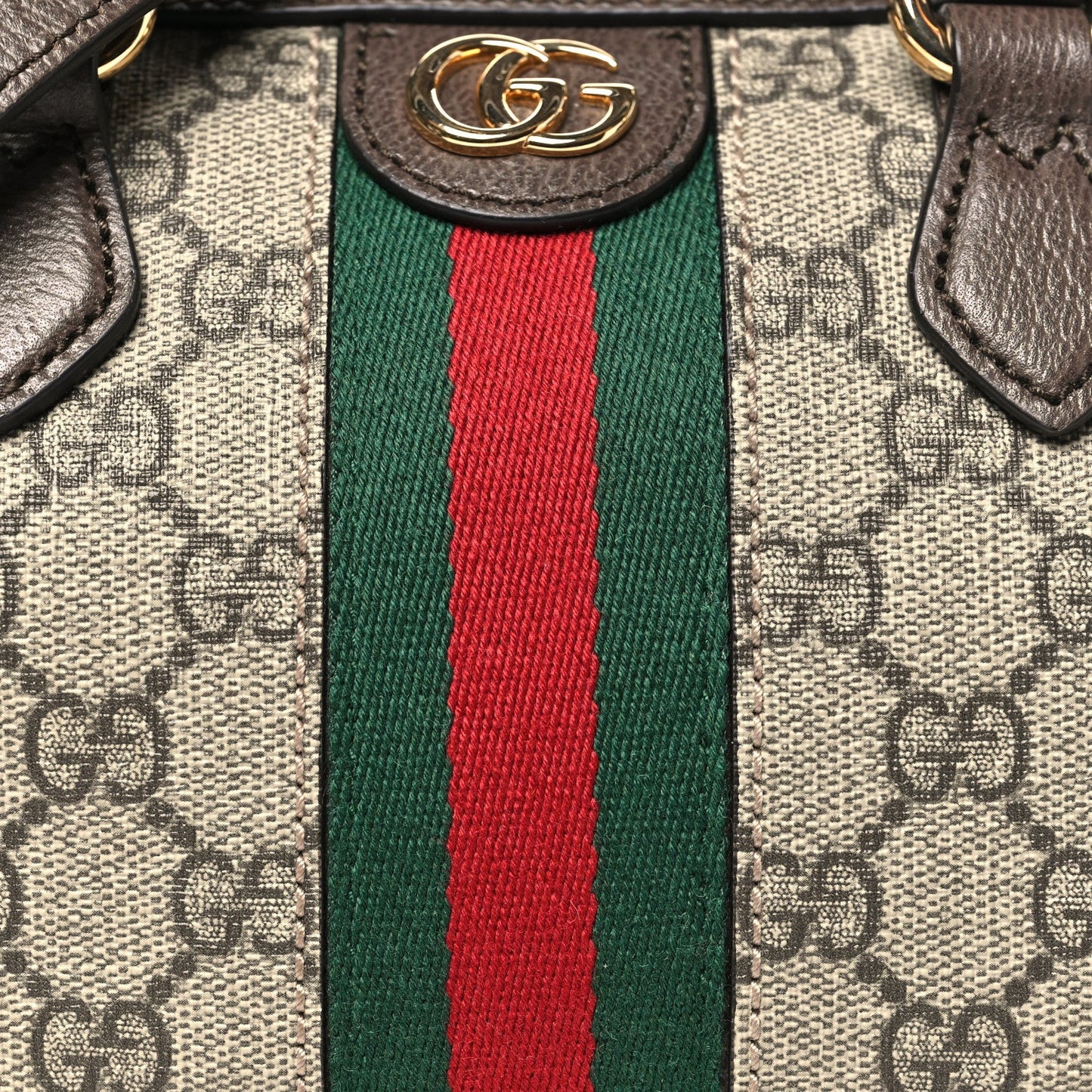 GG Supreme Monogram Textured Dollar Calfskin Web Mini Ophidia Top Handle Bowler Bag Beige Ebony New Acero