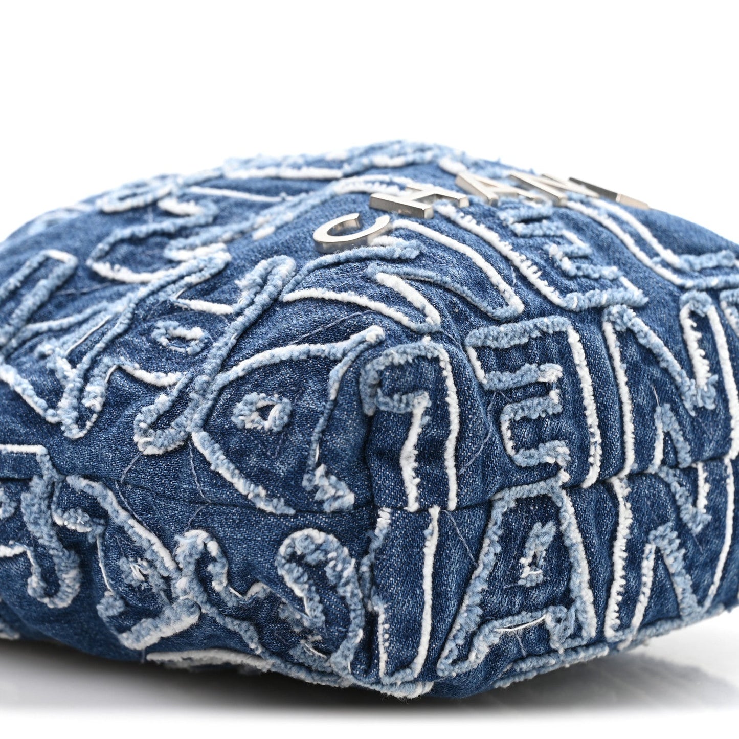 Washed Denim Logo Embroidered Mini Chanel 22 Blue