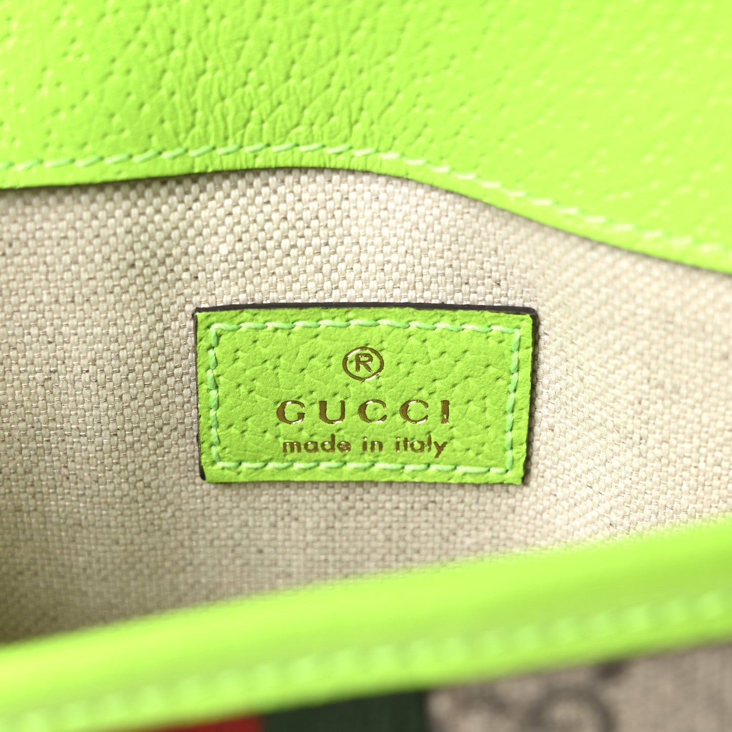 GG Supreme Monogram Web Small Ophidia Belt Bag Beige Ebony Electric Green
