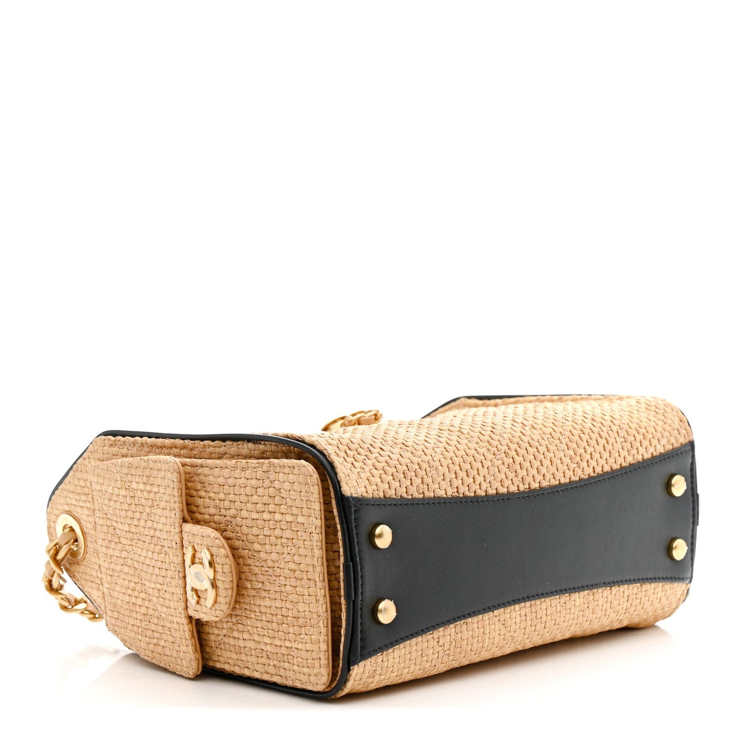 Braided Raffia Calfskin Quilted Mini Chanel 25 Handbag Beige Black