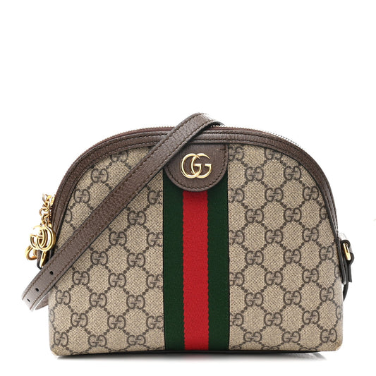 GG Supreme Monogram Textured Dollar Calfskin Web Small Ophidia Dome Shoulder Bag Beige Ebony New Acero