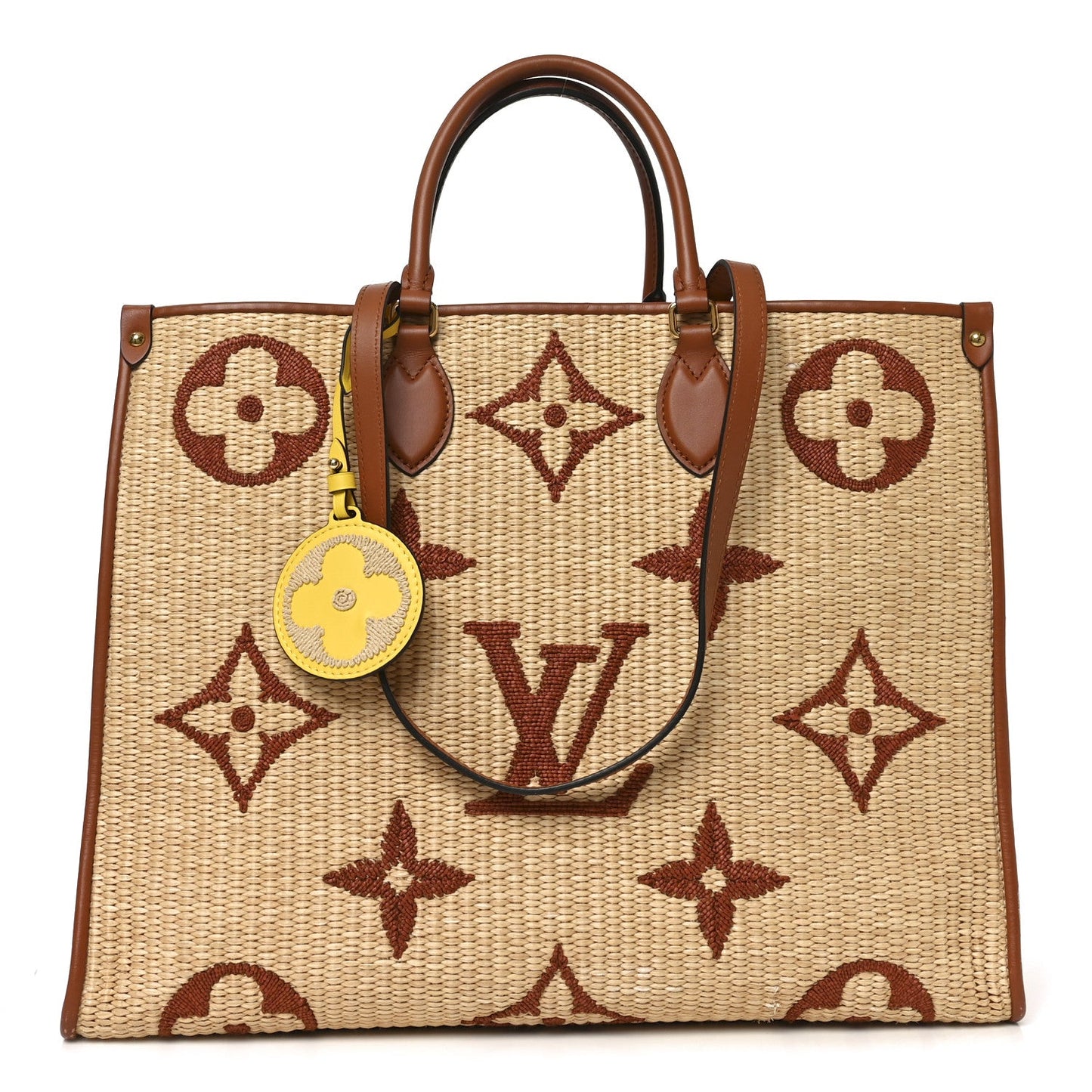 Raffia Calfskin Monogram Giant Onthego GM Tan
