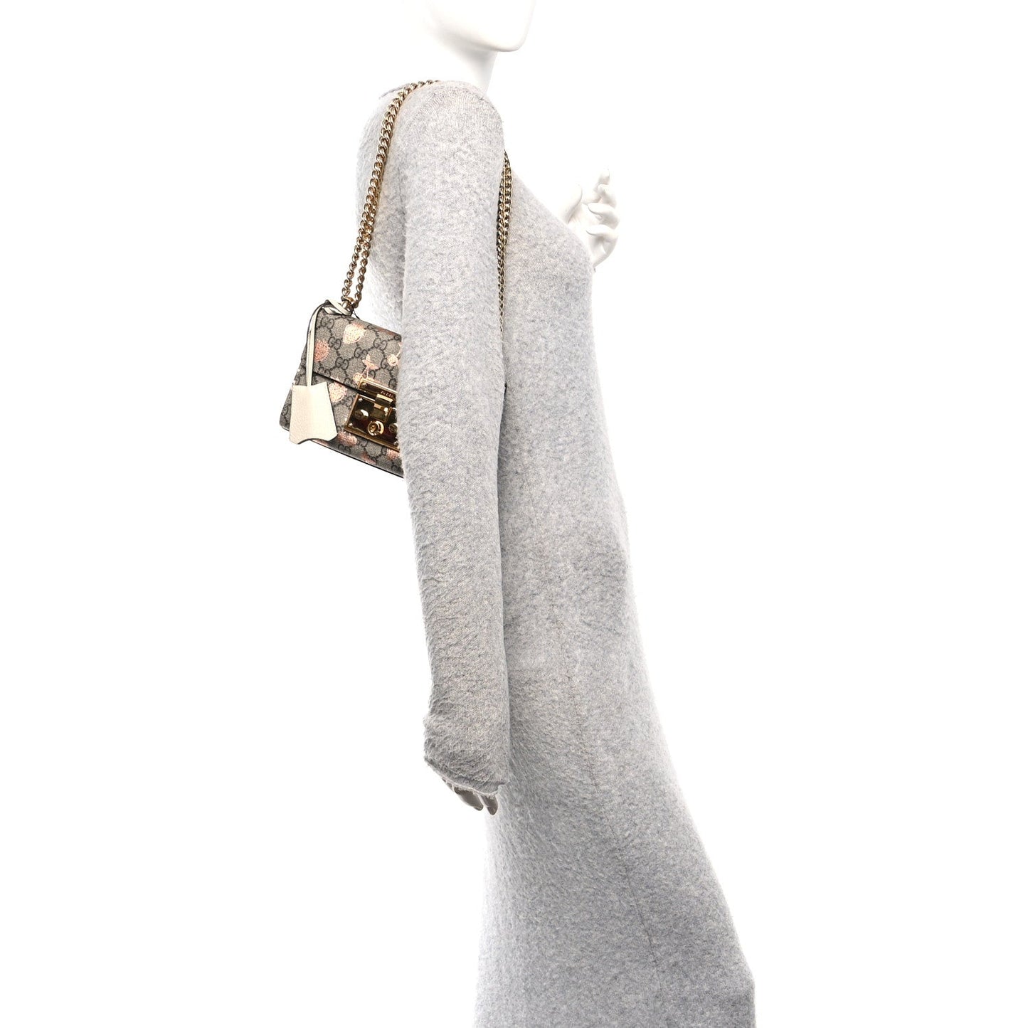 GG Supreme Monogram Berry Textured Dollar Calfskin Small Padlock Shoulder Bag Beige Ebony Light Copper Mystic White