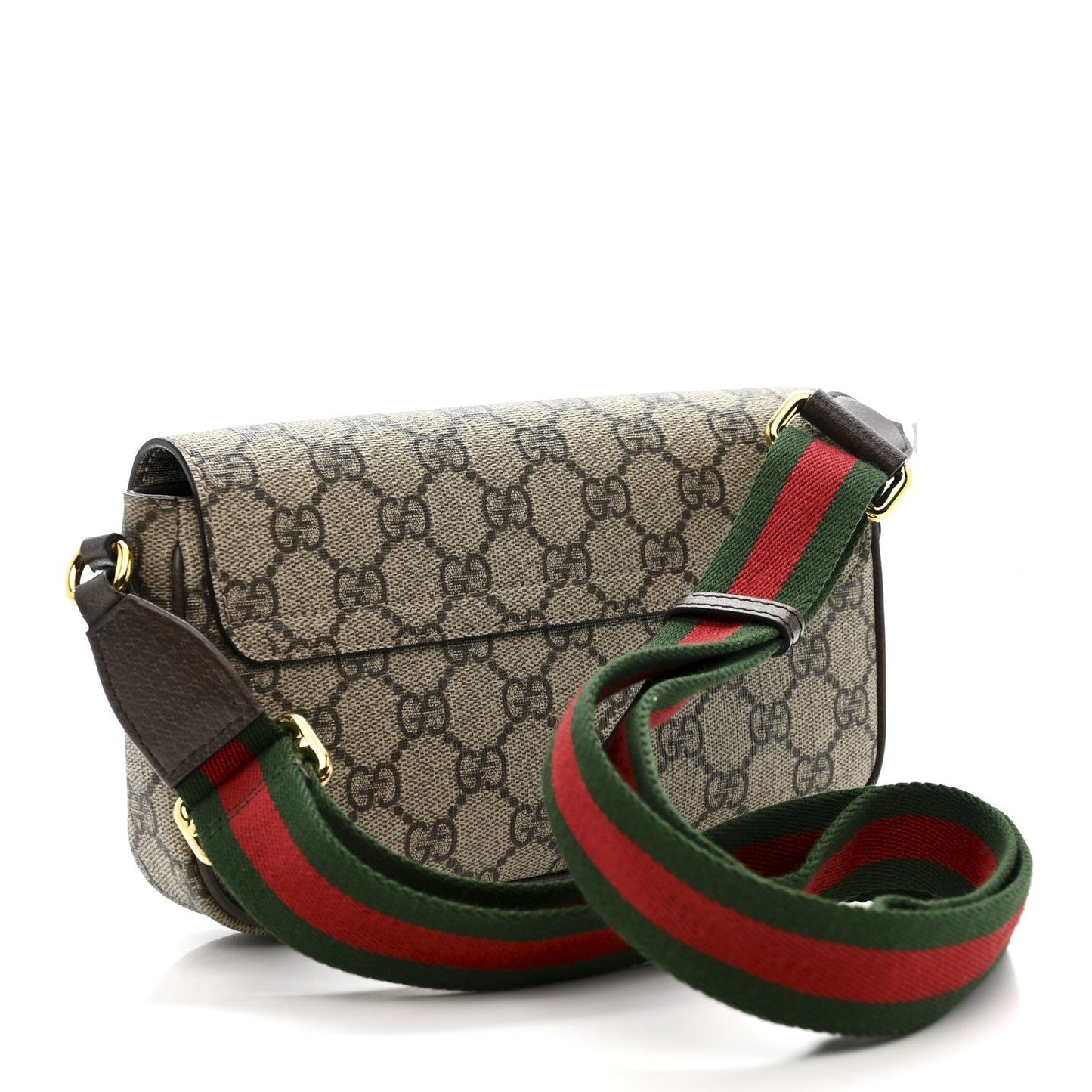 GG Supreme Monogram Textured Dollar Calfskin Web Mini Ophidia Envelope Shoulder Bag Beige Ebony New Acero