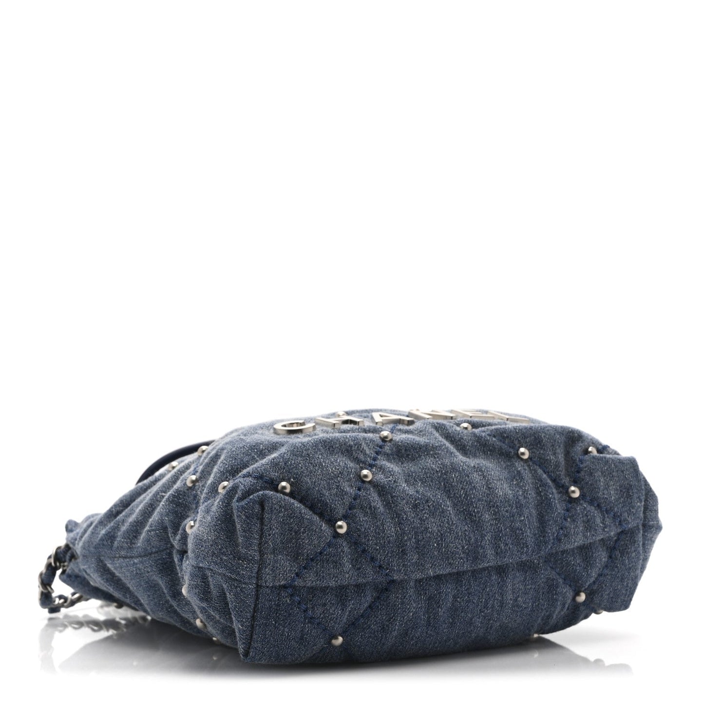Washed Denim Quilted Studded Mini Chanel 22 Blue