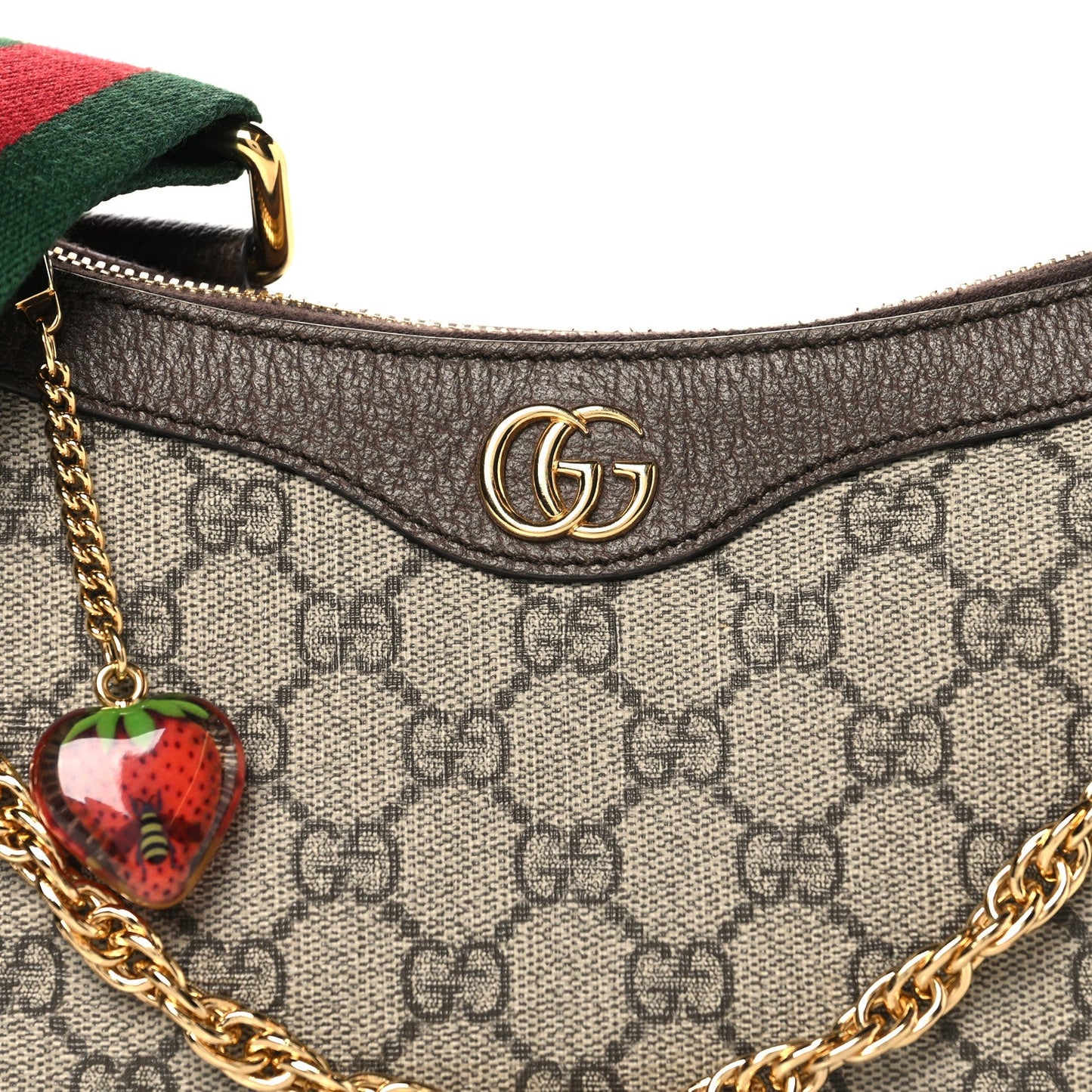 GG Supreme Monogram Textured Dollar Calfskin Web Small Ophidia GG Handbag Beige Ebony New Acero