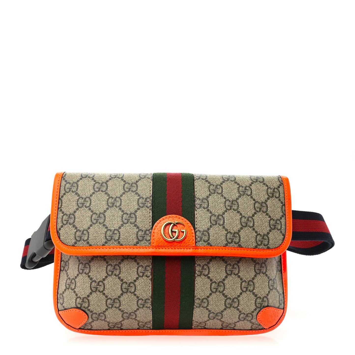 GG Supreme Monogram Web Small Ophidia Belt Bag Beige Ebony Orange Fluo