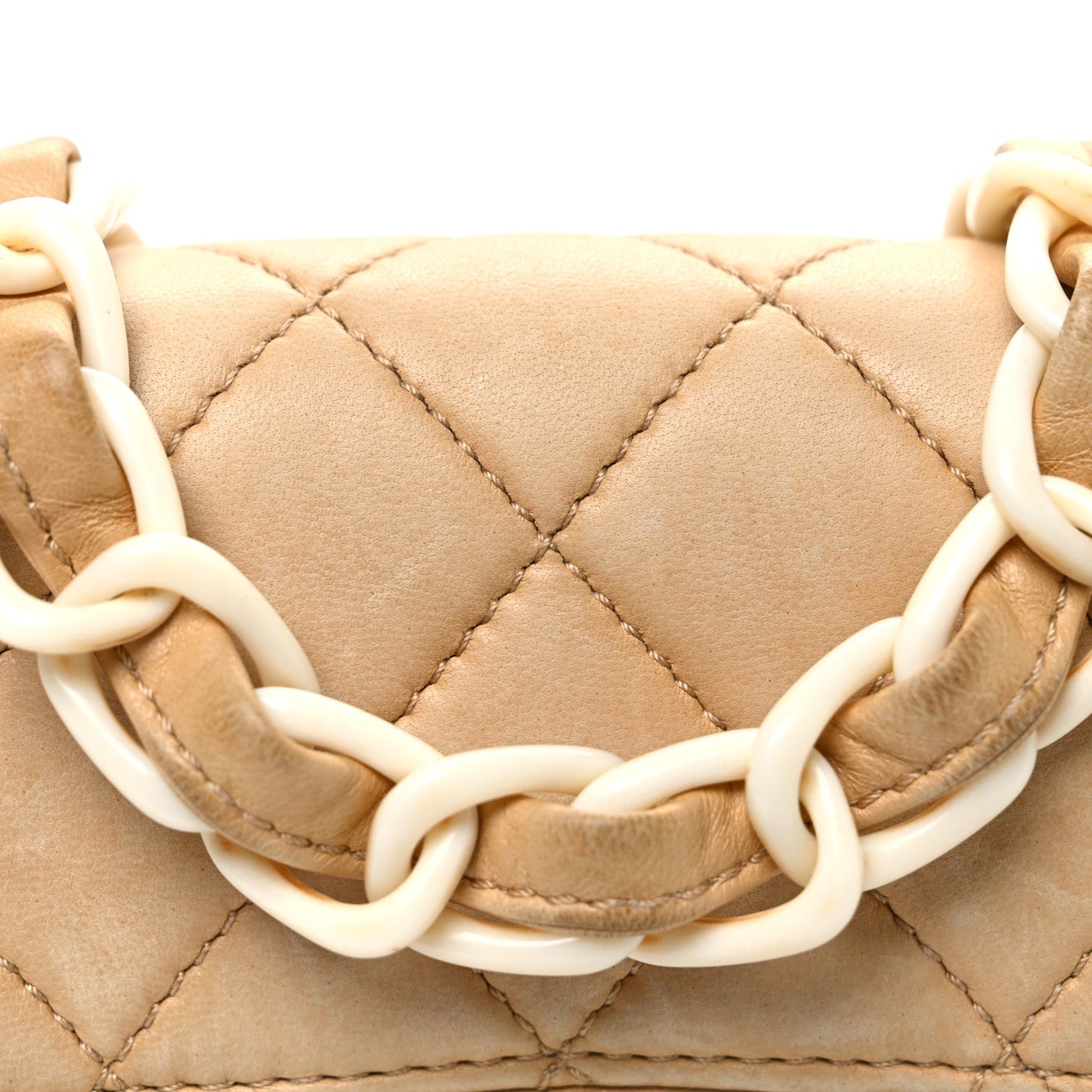 Lambskin Quilted Bekko Resin Mini Square Flap Beige