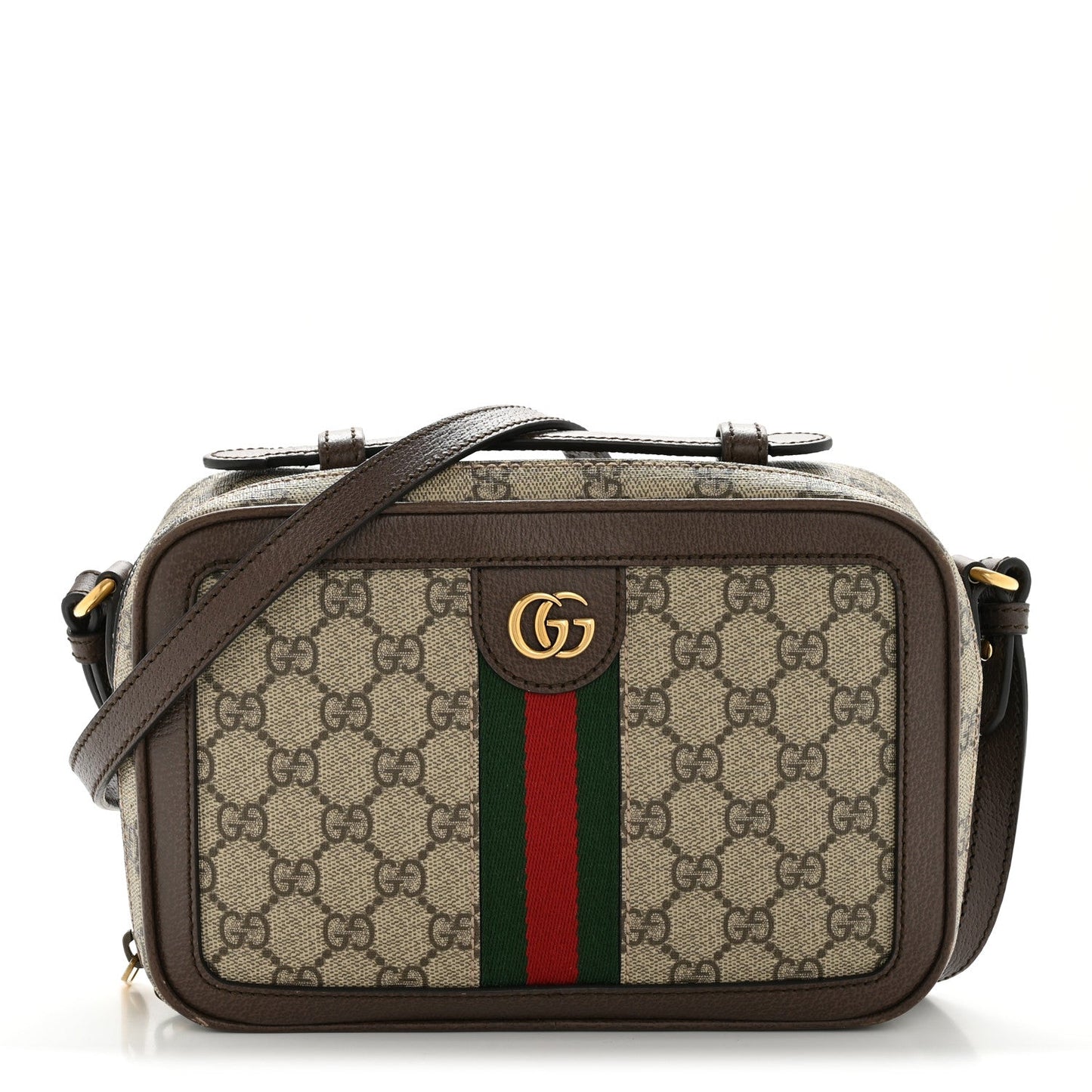GG Supreme Monogram Web Small Ophidia Top Handle Shoulder Bag Brown