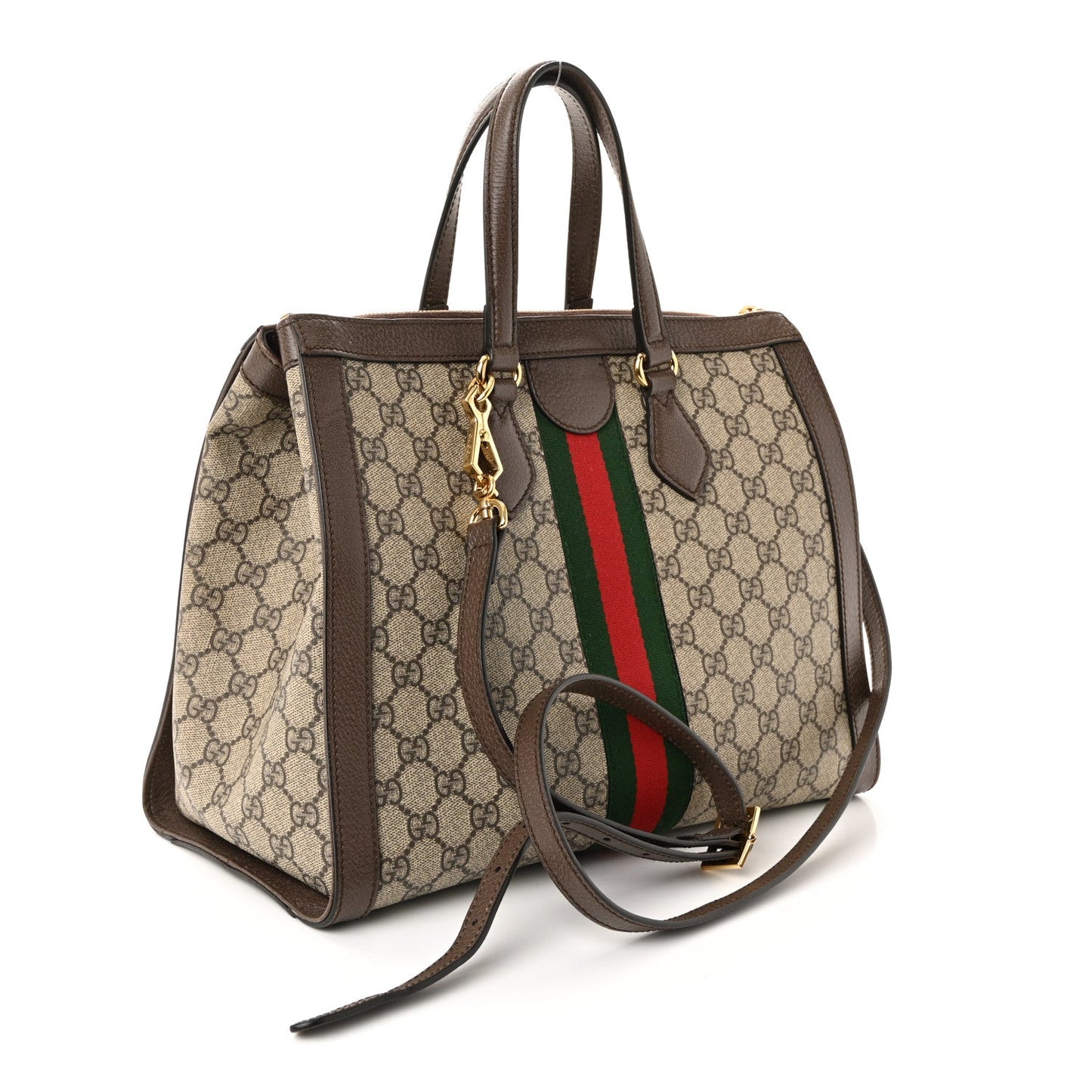 GG Supreme Monogram Web Medium Ophidia Tote Bag Brown