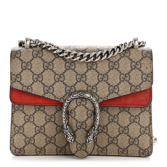 GG Supreme Monogram Suede Mini Dionysus Shoulder Bag Beige Ebony Vulcanic Red
