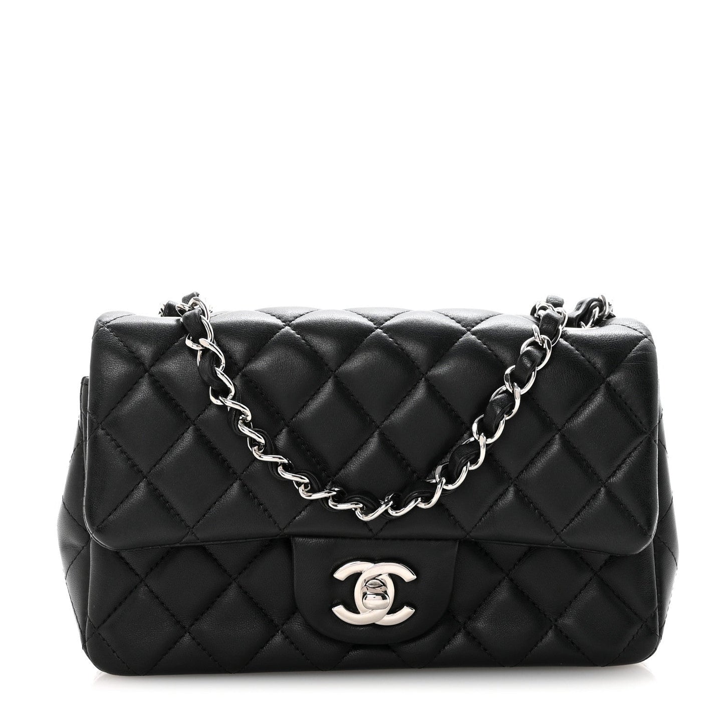 Lambskin Quilted Mini Rectangular Flap Black