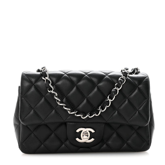 Lambskin Quilted Mini Rectangular Flap Black