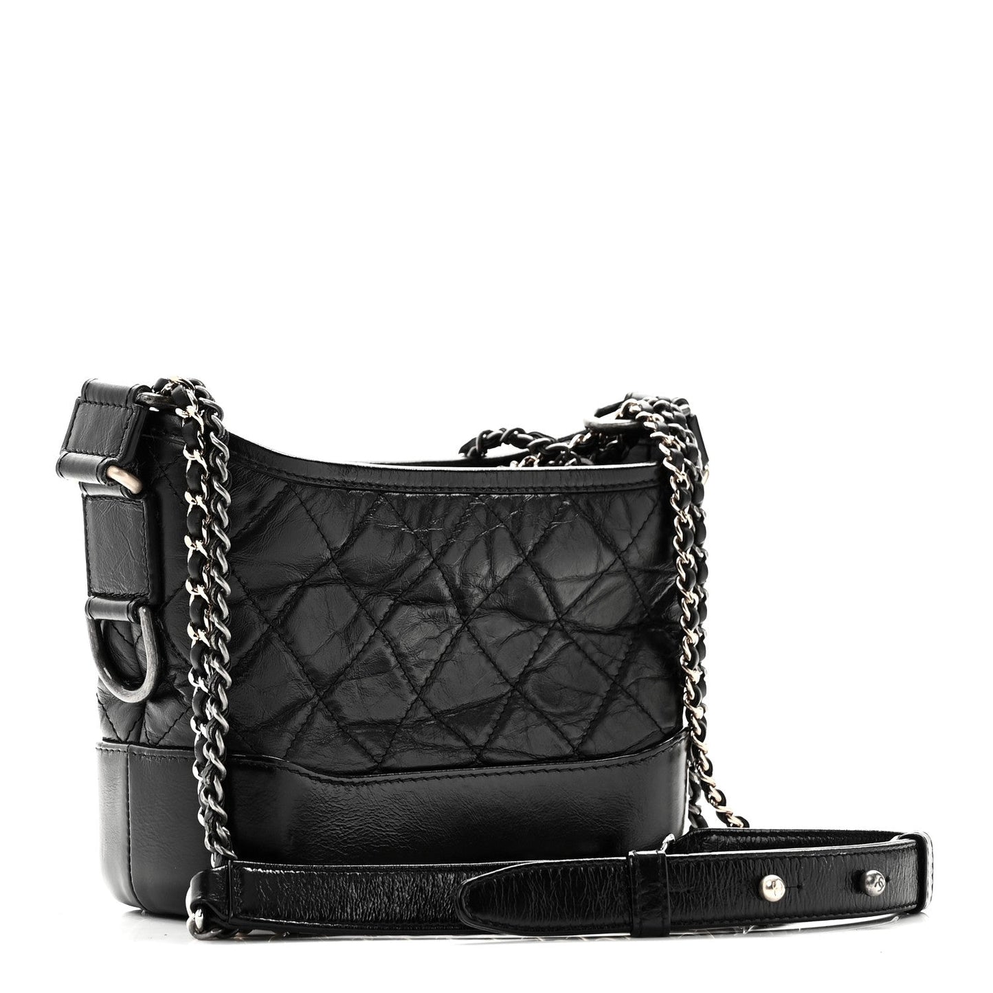 Aged Calfskin Quilted Small Gabrielle Hobo Black