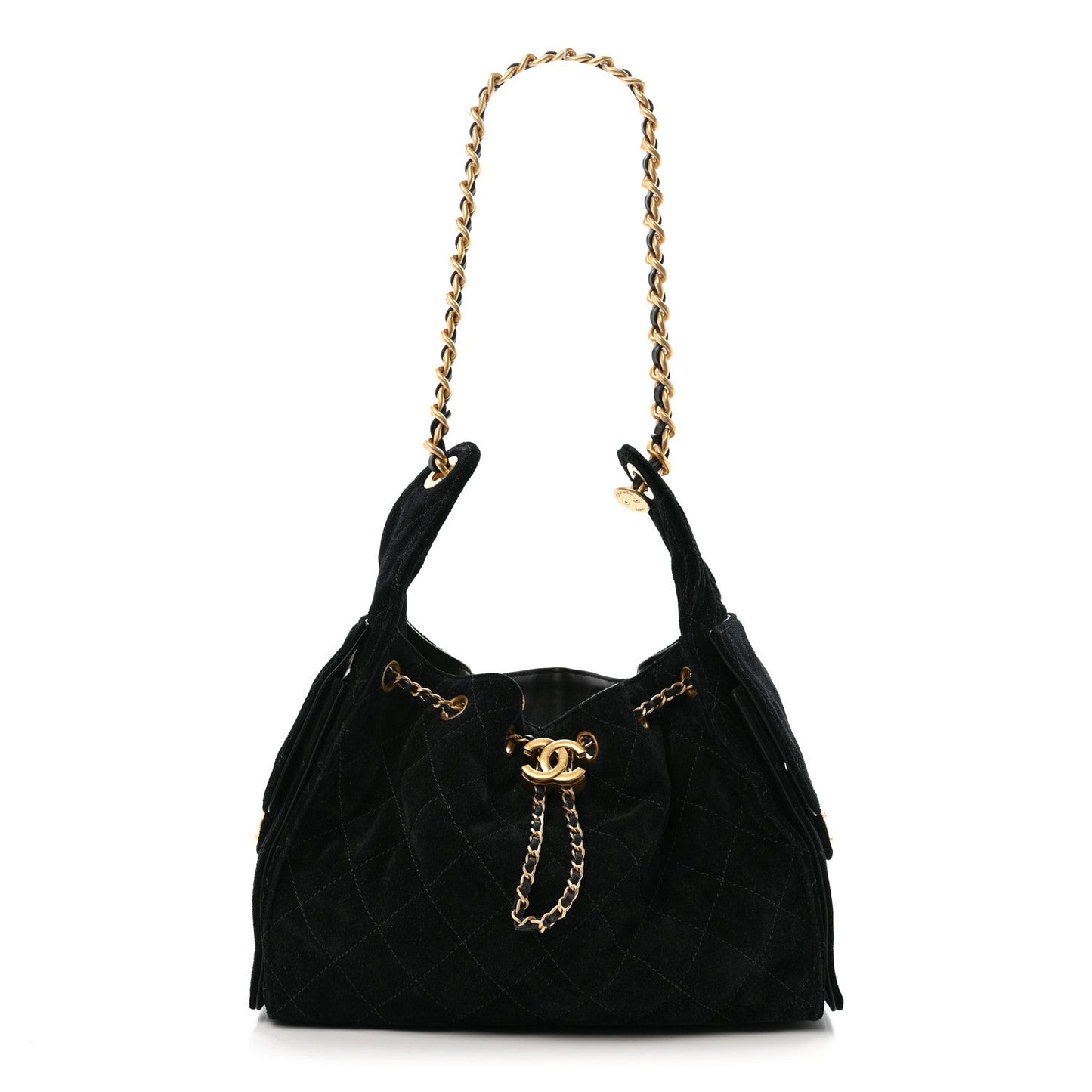 Suede Quilted Small Chanel 25 Handbag Black