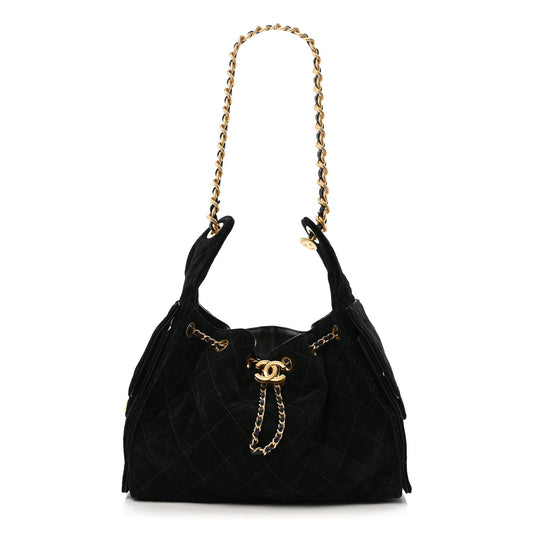 Suede Quilted Small Chanel 25 Handbag Black