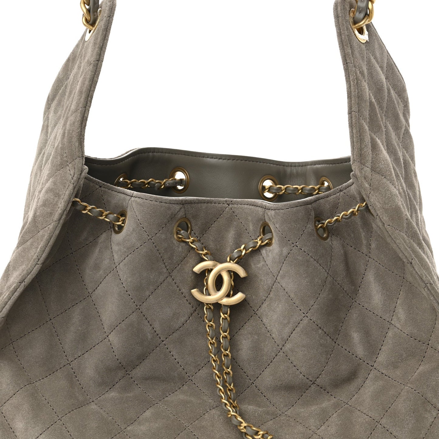 Suede Quilted Medium Chanel 25 Handbag Dark Grey