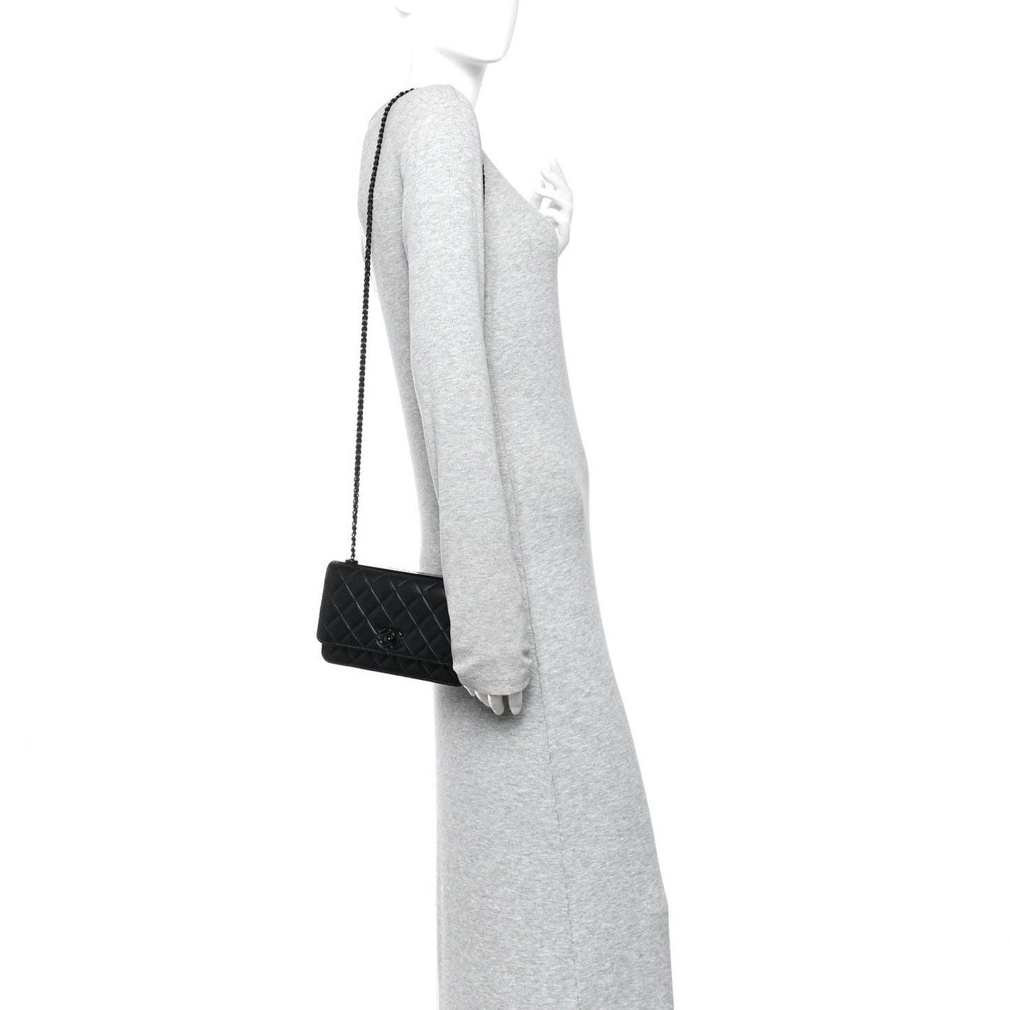 Lambskin Quilted Trendy CC Wallet On Chain WOC So Black