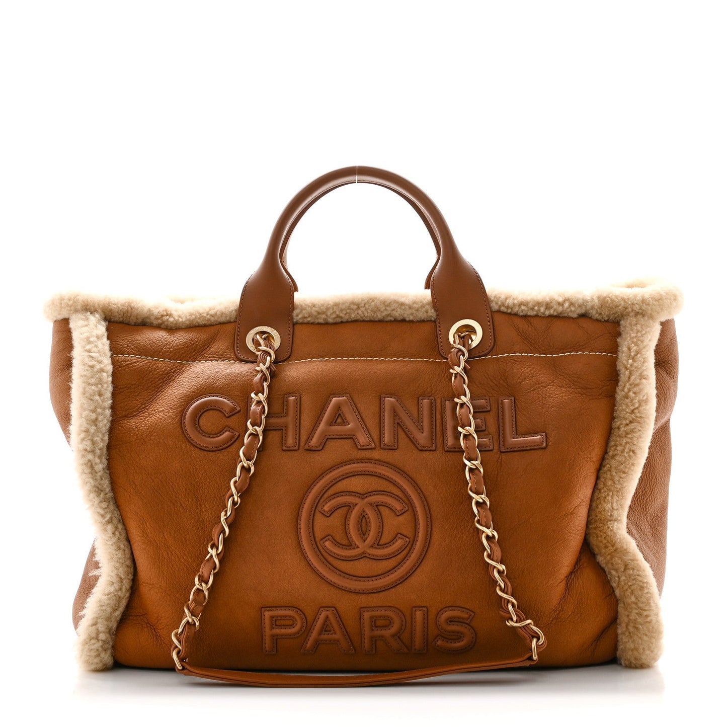 Lambskin Shearling Medium Deauville Tote Brown