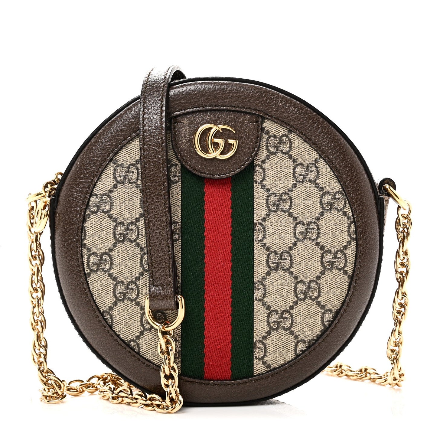 GG Supreme Monogram Web Mini Ophidia Round Shoulder Bag Brown