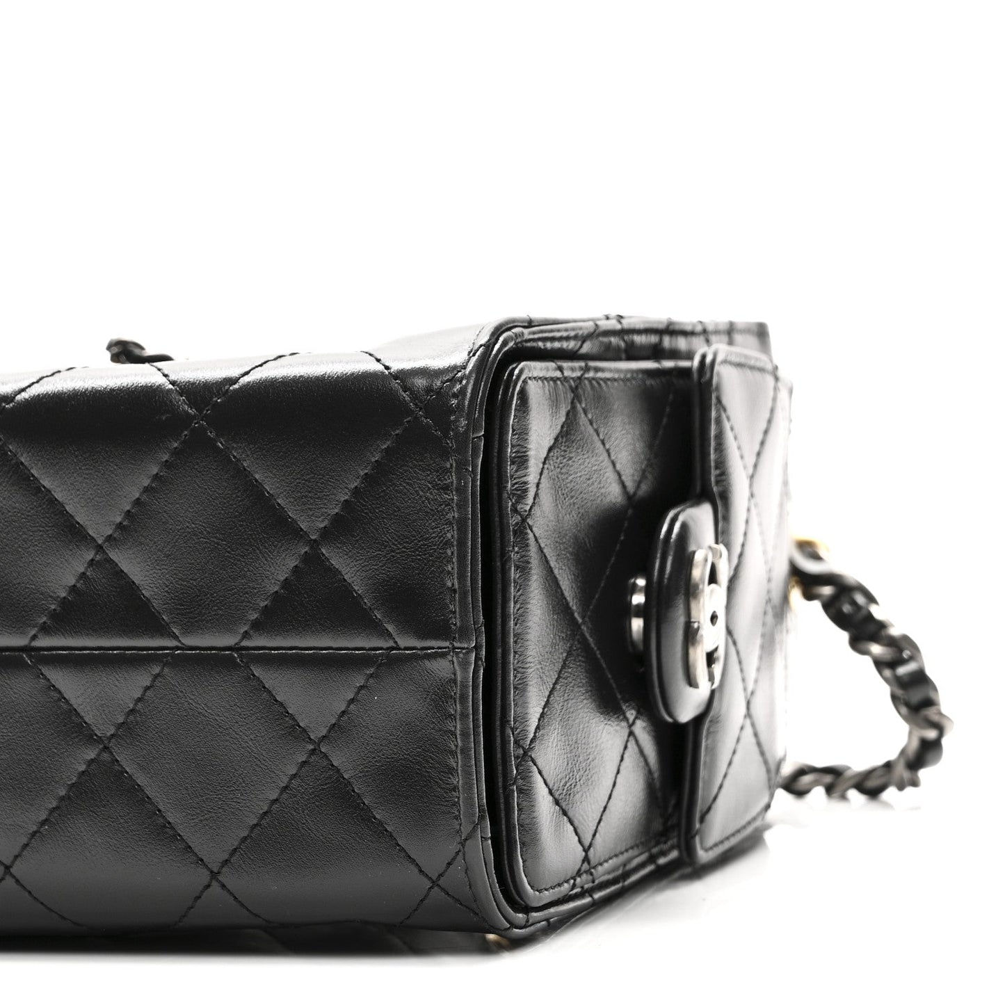 Shiny Crumpled Quilted Mini Chanel 25 Handbag Black