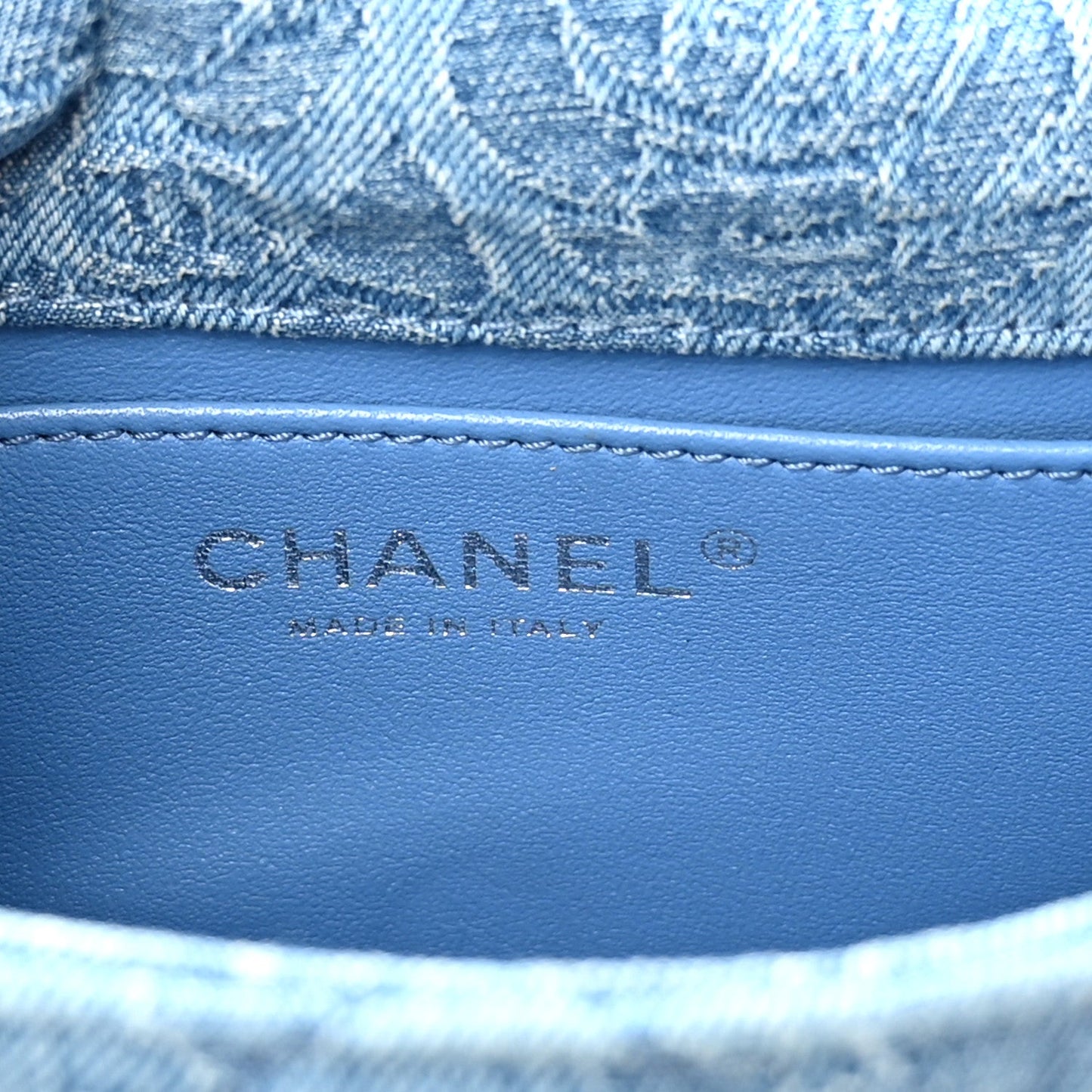 Denim Quilted Camellia Sweetheart Mini Rectangular Flap Blue