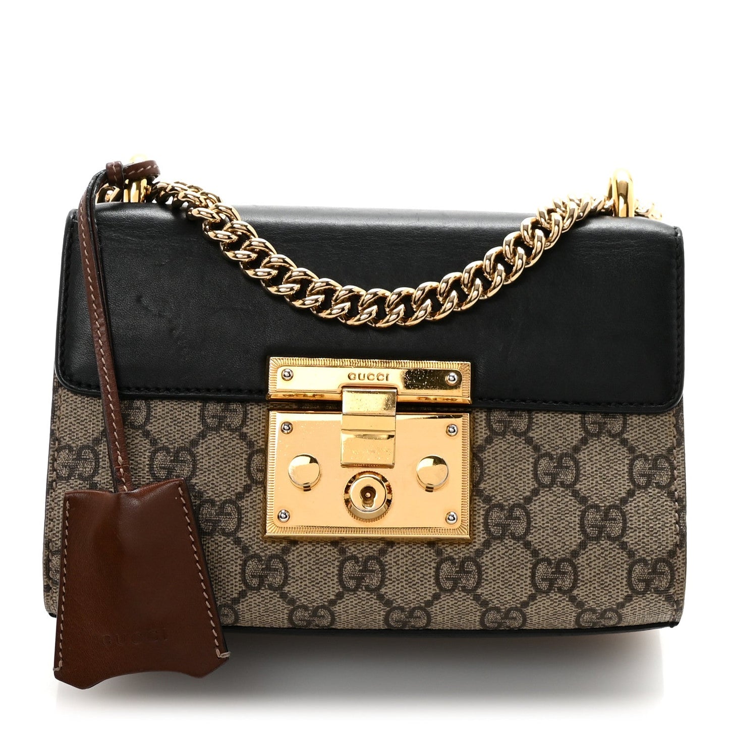 GG Supreme Monogram Calfskin Small Padlock Shoulder Bag Beige Black Cuir