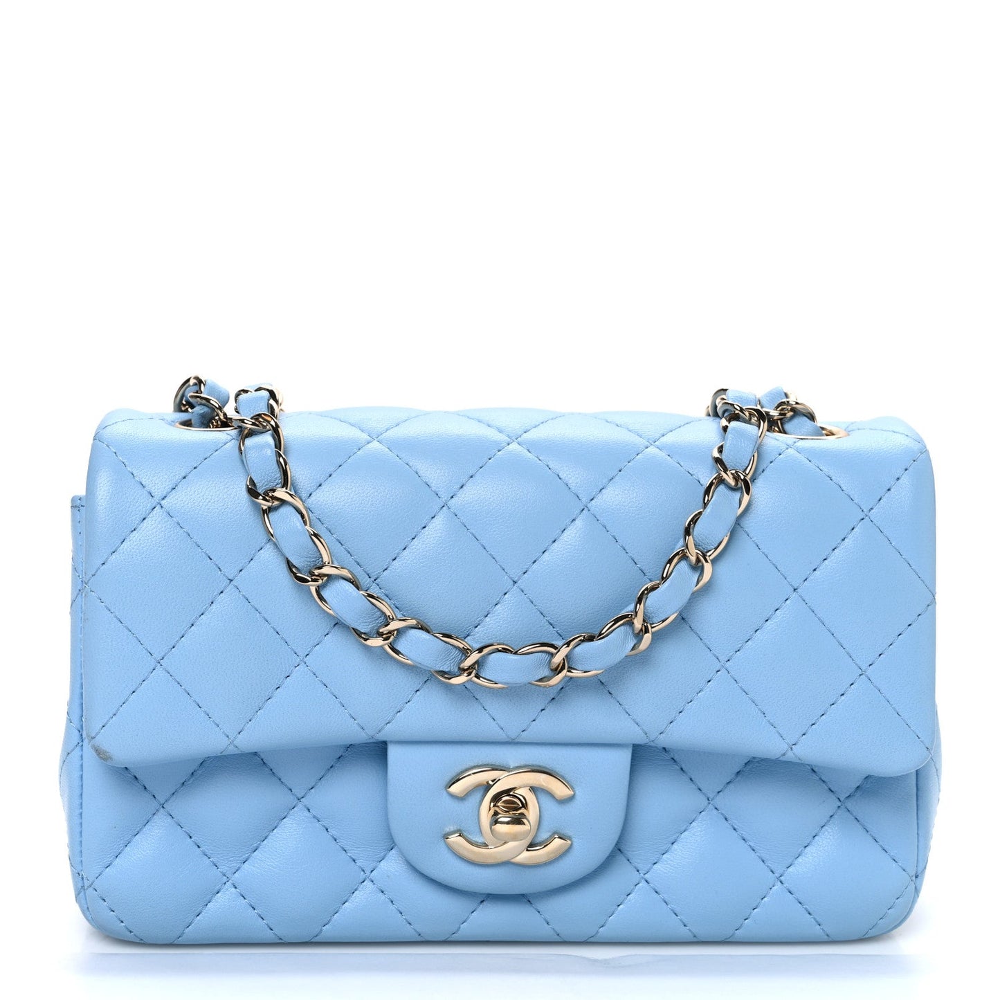Lambskin Quilted Mini Rectangular Flap Light Blue