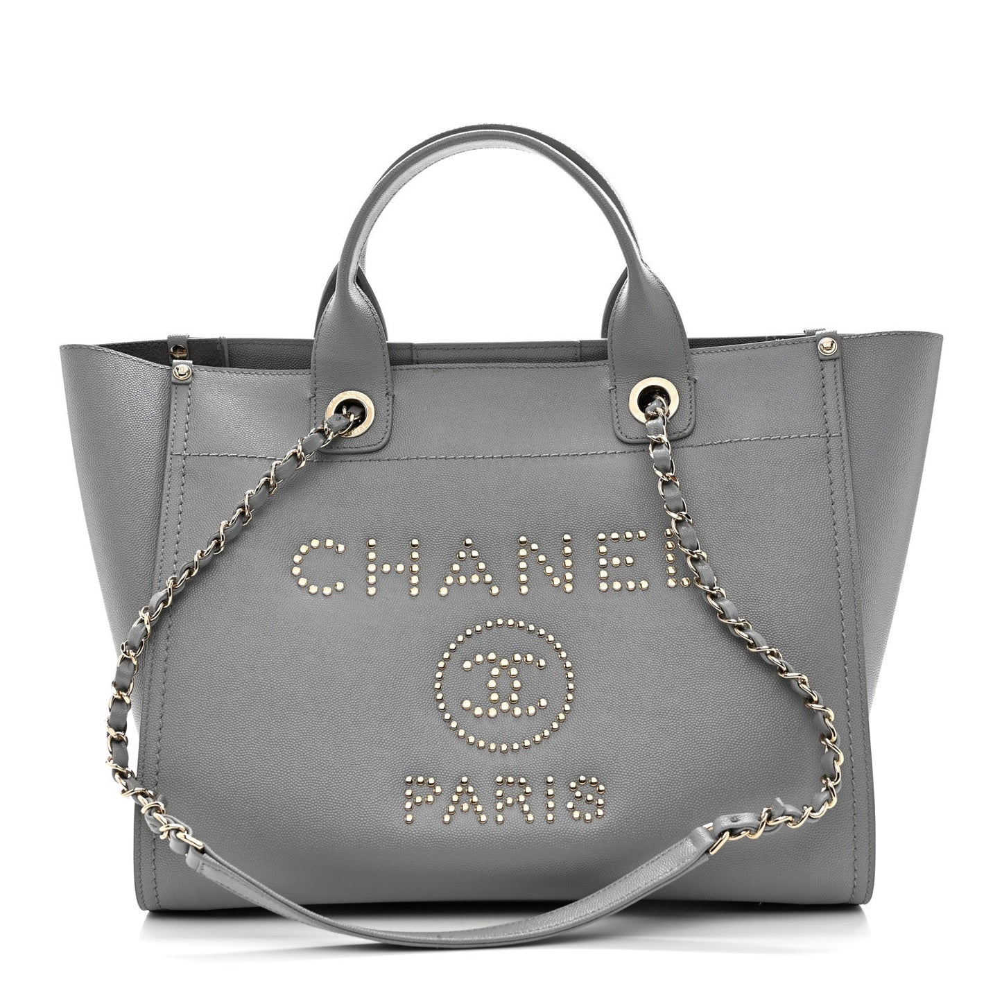 Caviar Studded Medium Deauville Tote Grey