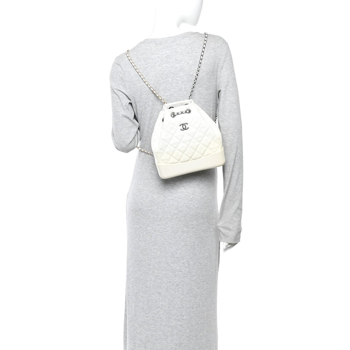 Patent Goatskin Quilted Small Gabrielle Backpack White