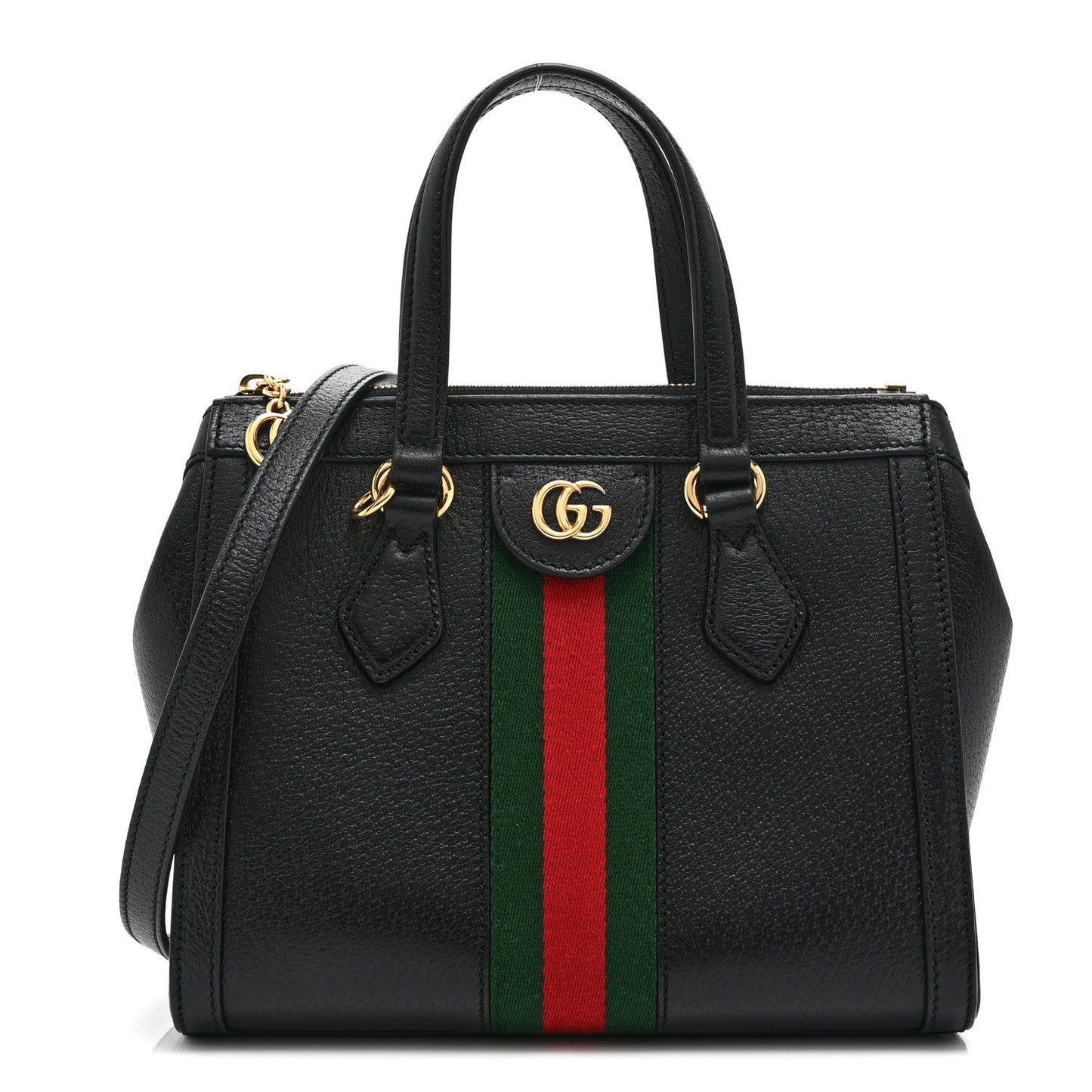 Textured Calfskin Web Small Ophidia Tote Bag Black
