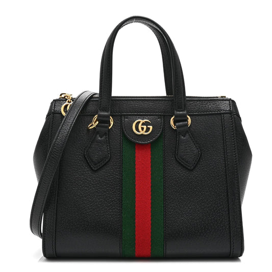 Textured Calfskin Web Small Ophidia Tote Bag Black