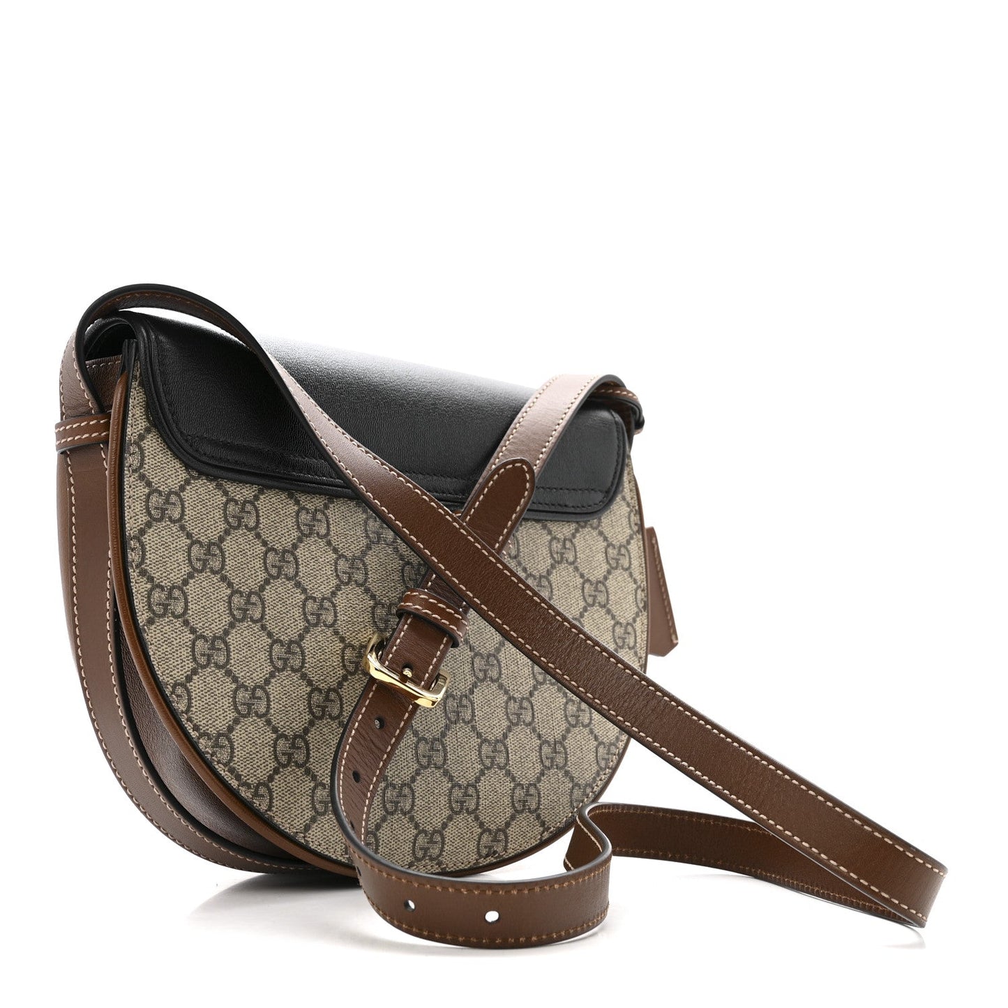 GG Supreme Monogram Calfskin Small Padlock Messenger Shoulder Bag Beige Black Cuir
