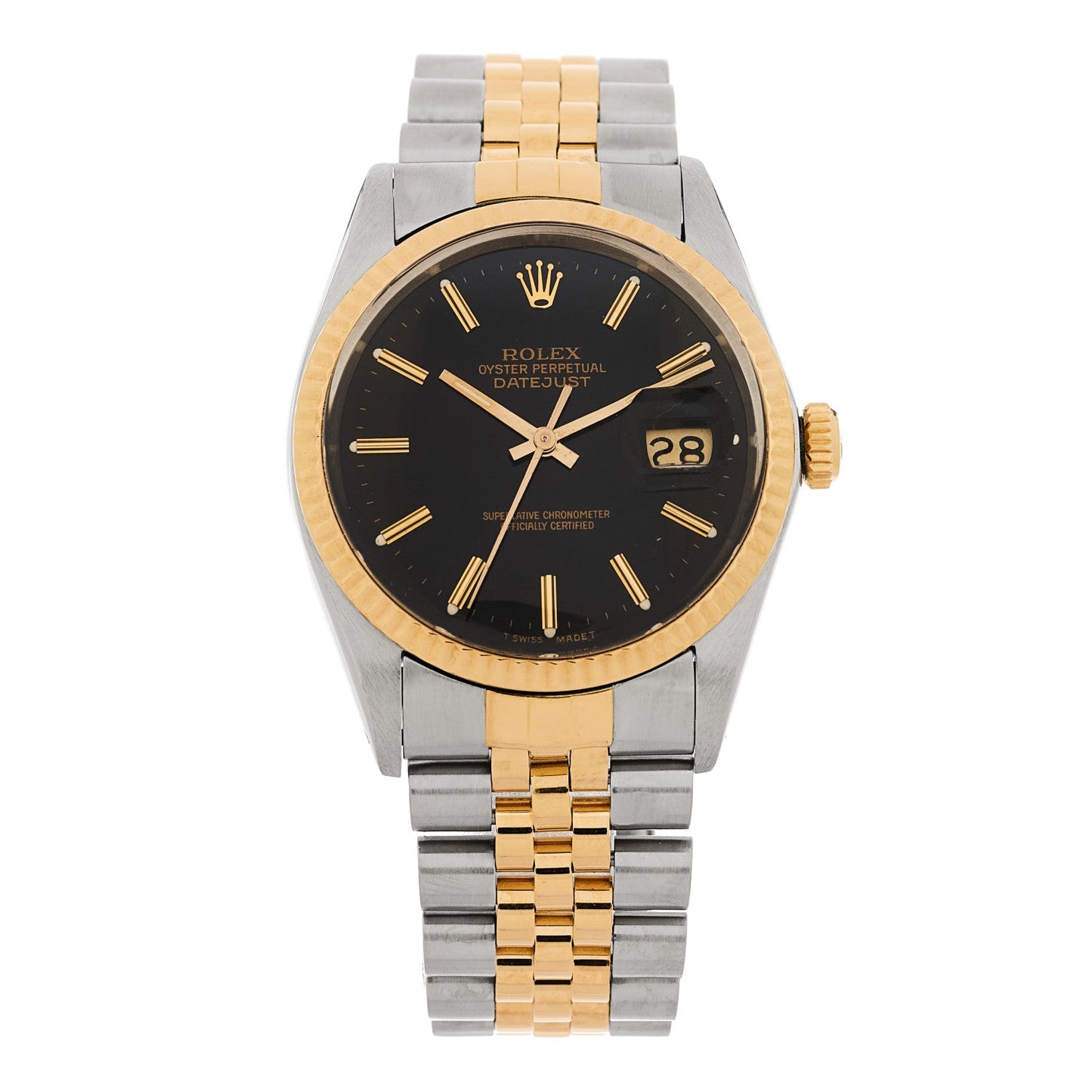 Stainless Steel 18K Yellow Gold 36mm Oyster Perpetual Datejust Watch Black 16233