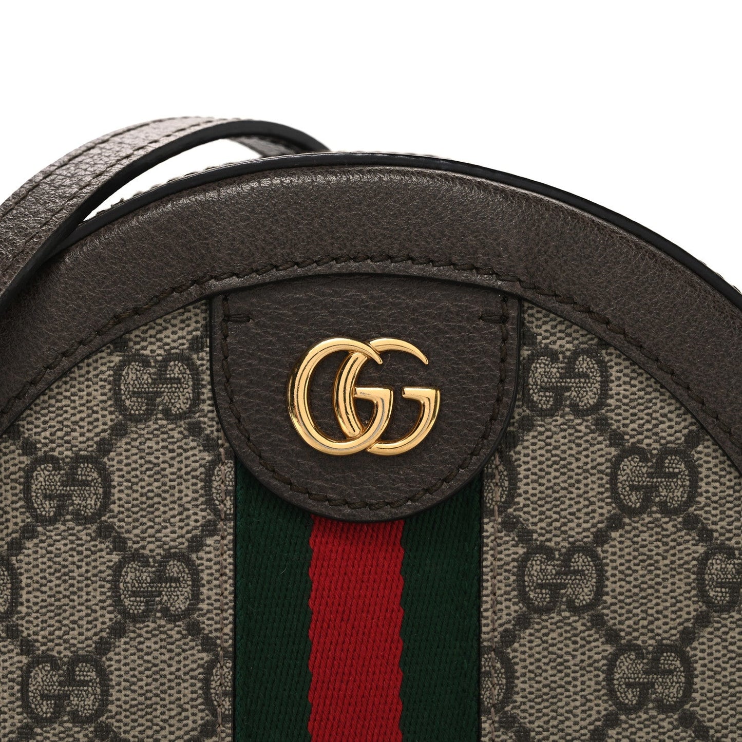 GG Supreme Monogram Web Mini Ophidia Round Shoulder Bag Brown