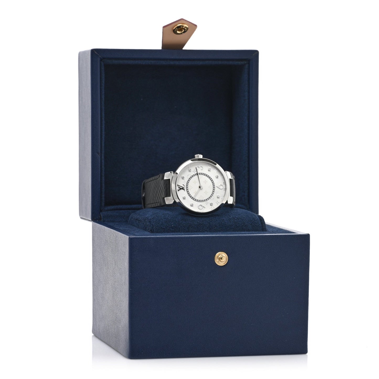 Stainless Steel Epi Diamond 33mm Tambour Slim Quartz Watch Black