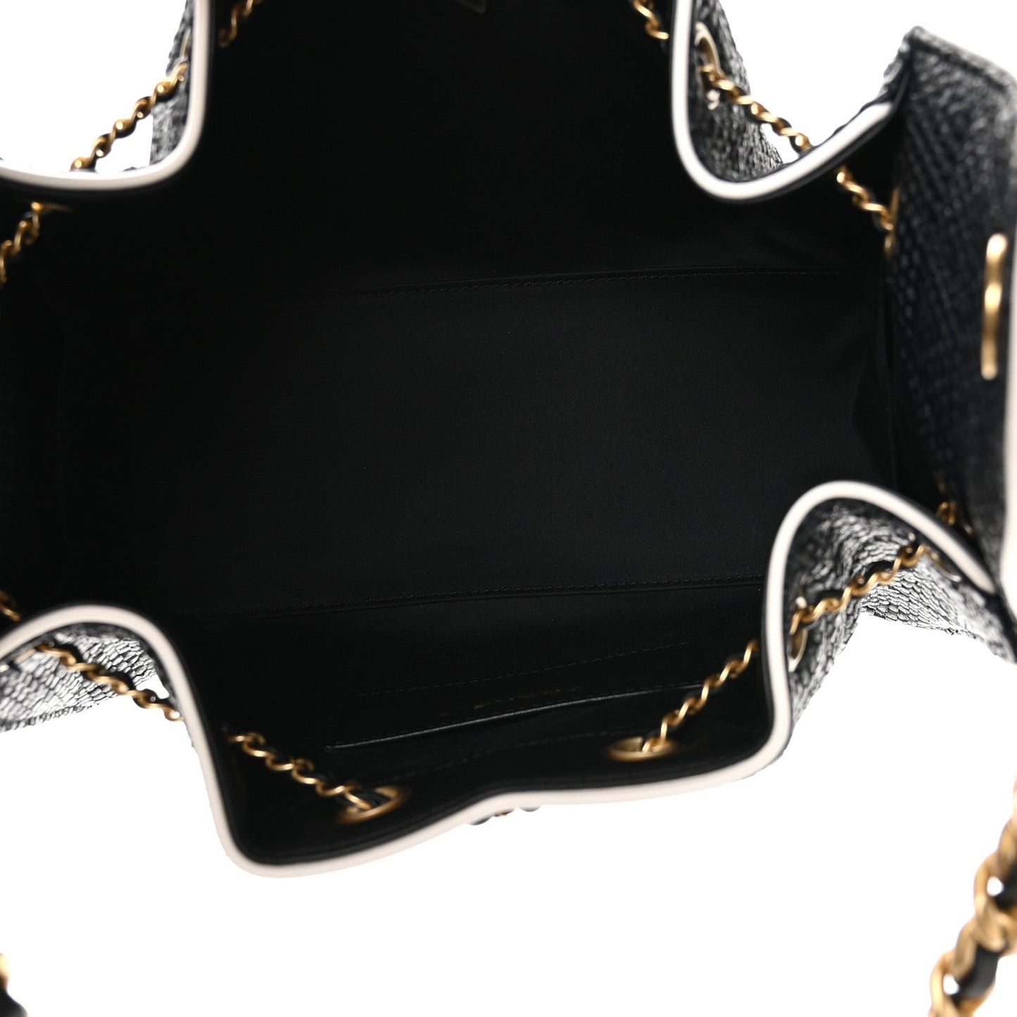 Braided Raffia Calfskin Small Chanel 25 Handbag Black White