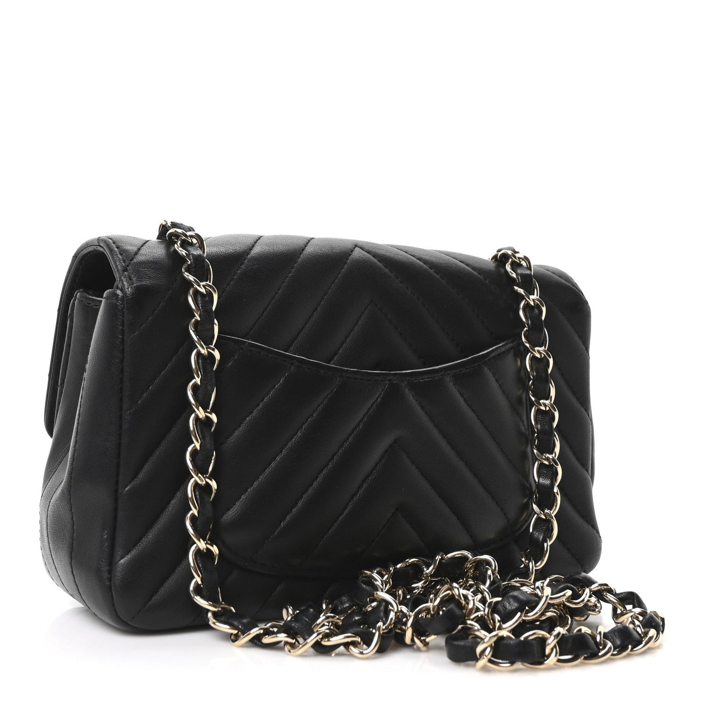 Lambskin Chevron Quilted Mini Rectangular Flap Black
