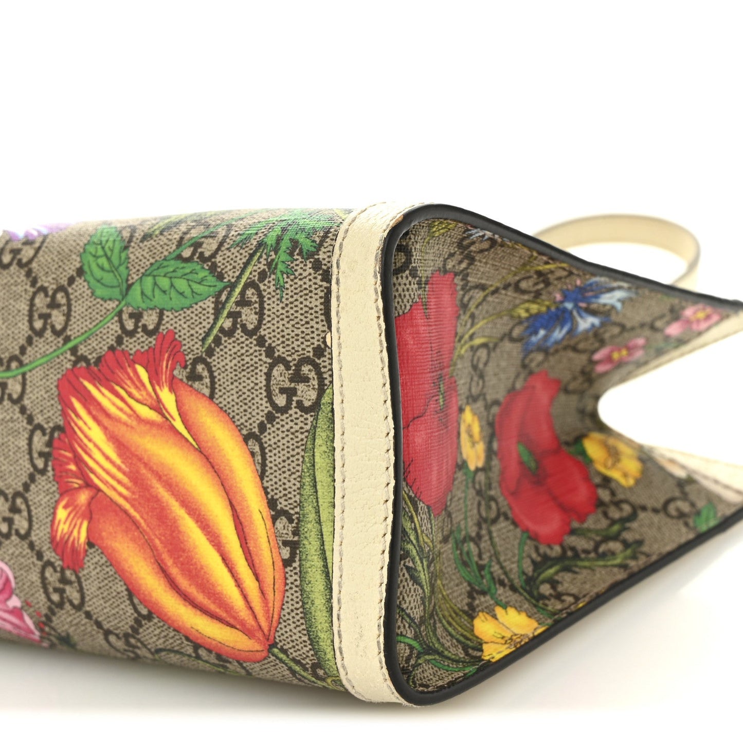 GG Supreme Monogram Flora Textured Calfskin Small Padlock Tote Beige Ebony Multicolor Mystic White