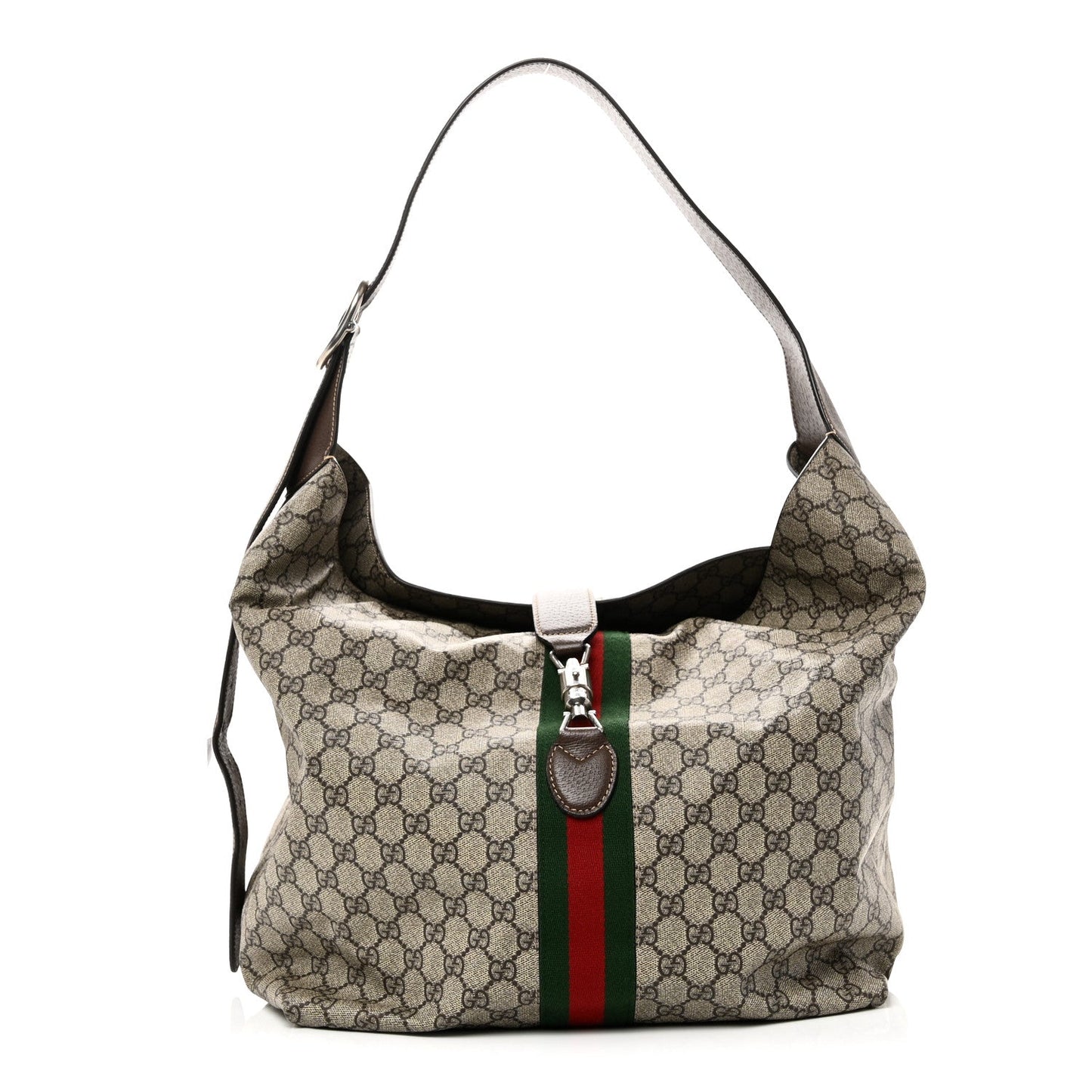 Tender GG Supreme Monogram Textured Dollar Calfskin Web Medium Jackie 1961 Crossbody Bag Beige Ebony New Acero