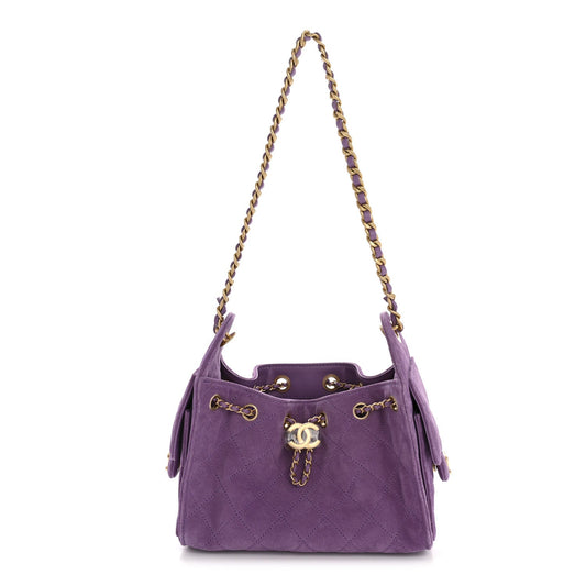 Suede Quilted Mini Chanel 25 Handbag Purple