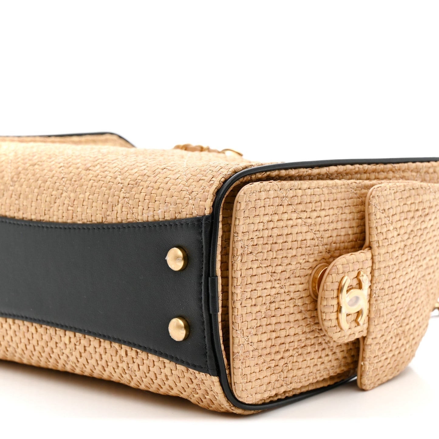 Braided Raffia Calfskin Quilted Mini Chanel 25 Handbag Beige Black