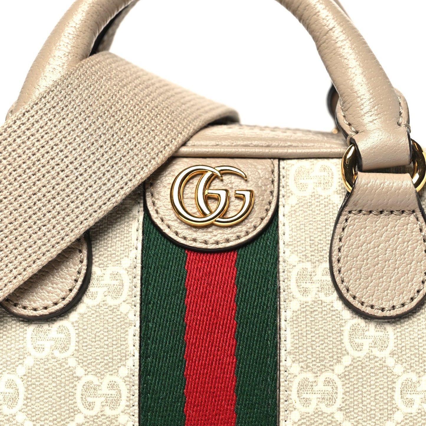 GG Supreme Monogram Textured Dollar Calfskin Web Mini Ophidia Top Handle Bowler Bag Beige Mystic White Oatmeal