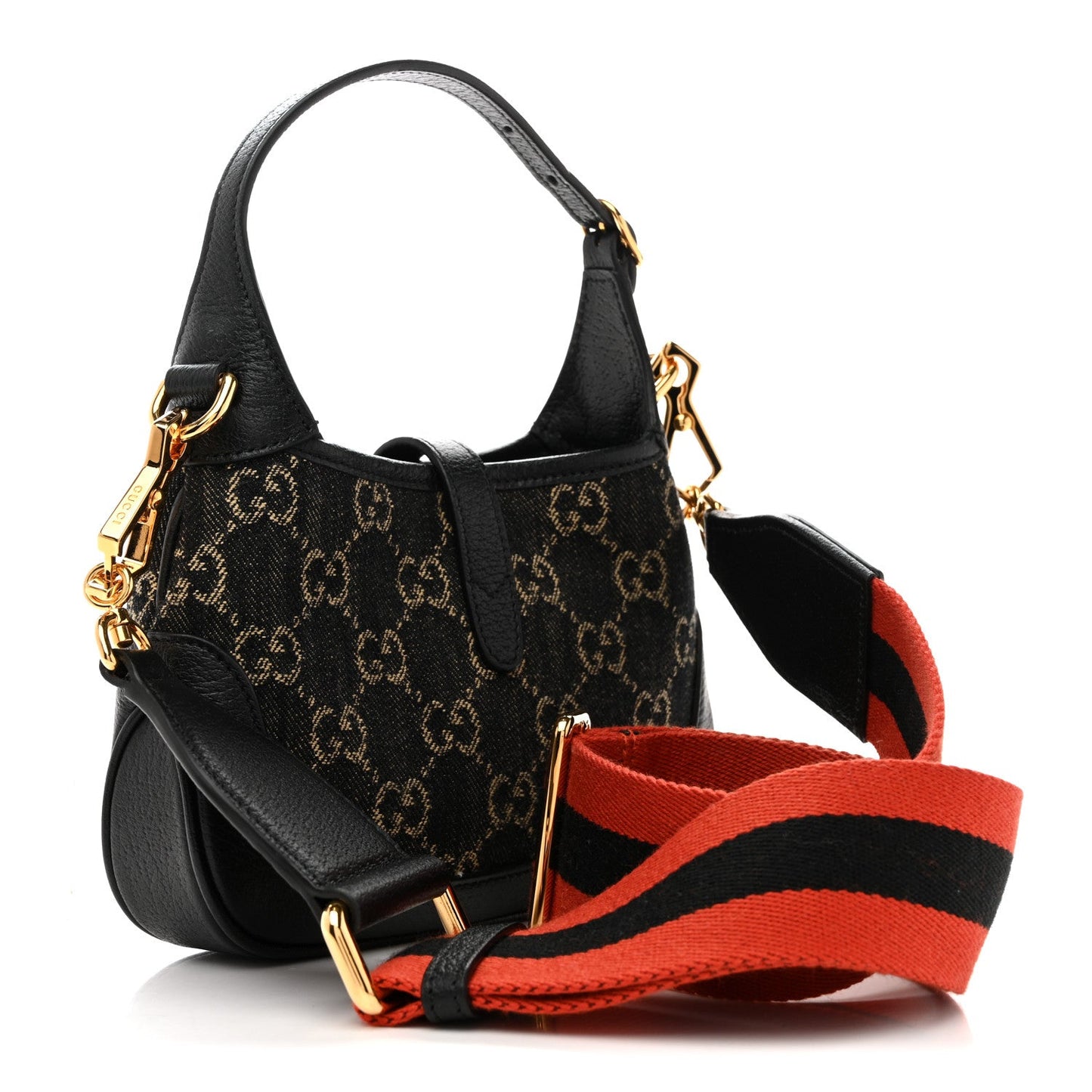 Jacquard Black Denim GG Monogram Textured Dollar Calfskin Mini Jackie 1961 Hobo Black Ivory