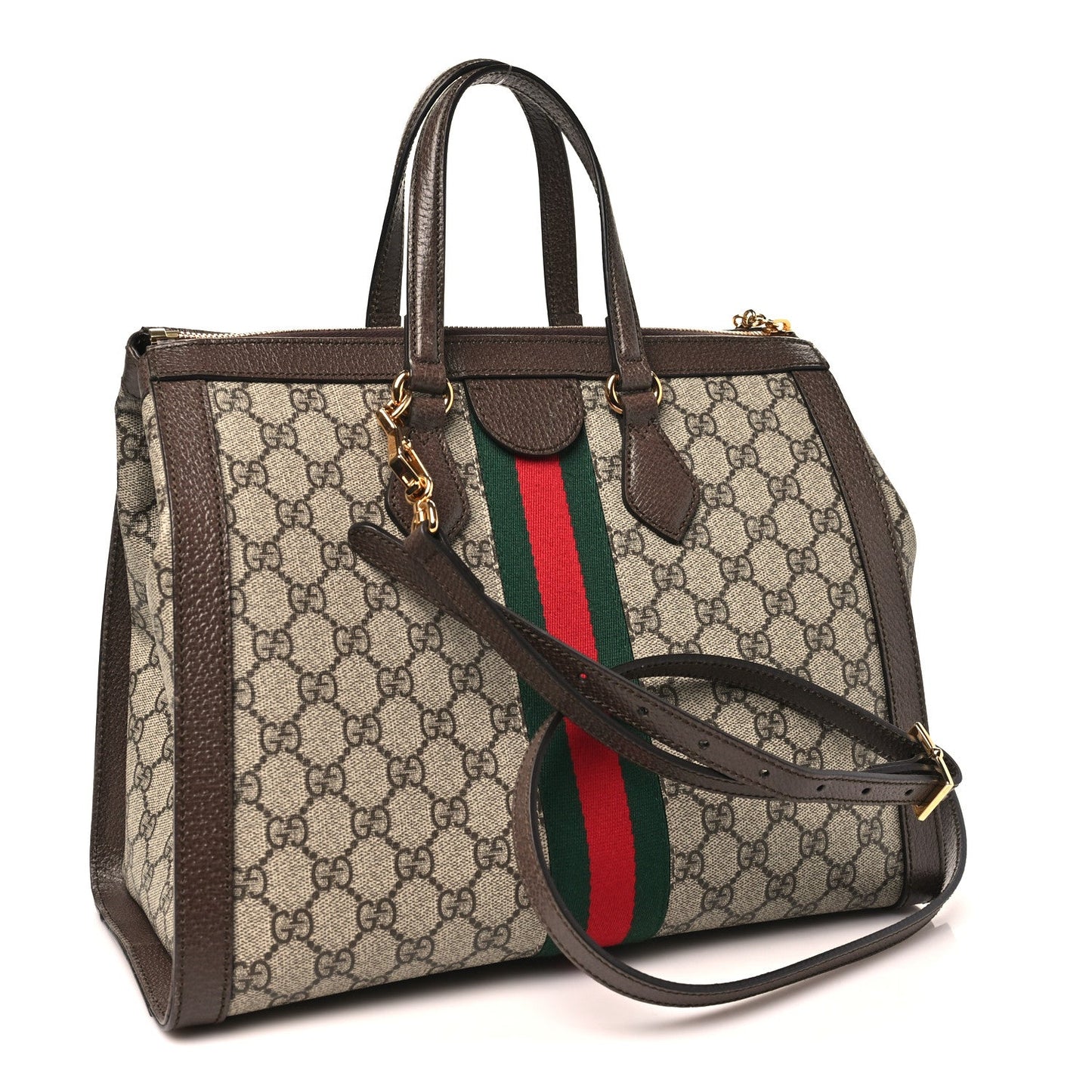 GG Supreme Monogram Web Medium Ophidia Tote Bag Brown