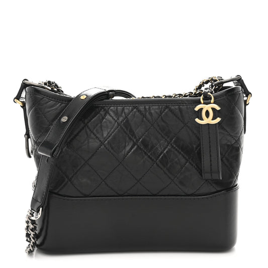 Aged Calfskin Quilted New Medium Gabrielle Hobo Black